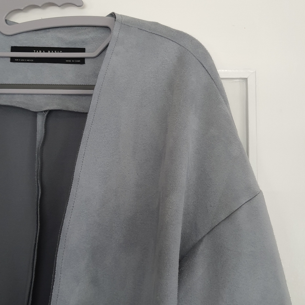 ZARA Blue Faux Suede Coat Womens Size S Drop Shoulder - Picture 5 of 13